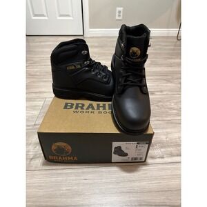 Brahma Gus 2.0 Mens Steel Toe Work Boots Black Leather Slip Resistant 9.5W NEW